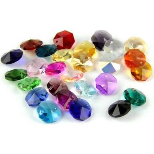 100pcs/lot 14mm Mixed Color Crystal Prism Octagon Beads In One Hole For Wedding Garland Strand Beads