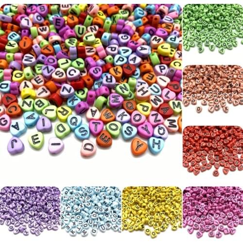 100pcs/Lot 7mm Acrylic Heart Shaped Letter Beads Spaced Beads For Jewelry Making DIY Handmade Charms Bracelet