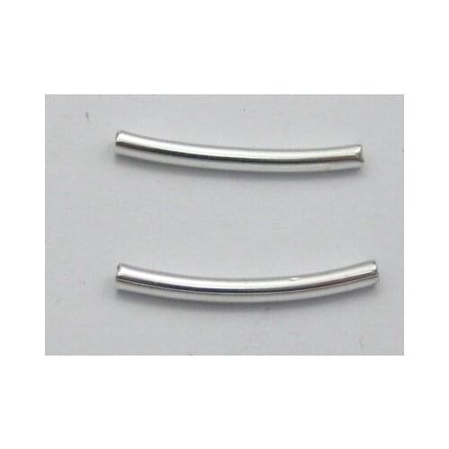 200 Silver Tone Smooth Curved Tube Spacer Beads 2X20mm