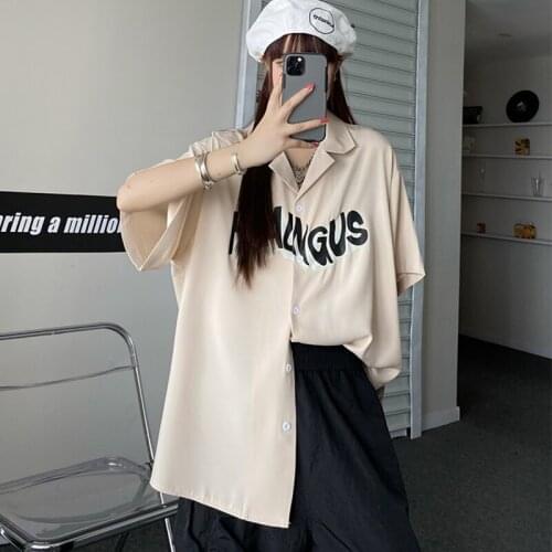 Blouse Women 2021 Spring Printed Harajuku Shirt Loose Short Sleeve Ladies Tops Female Single Breasted Blusas Feminina Chic Tops