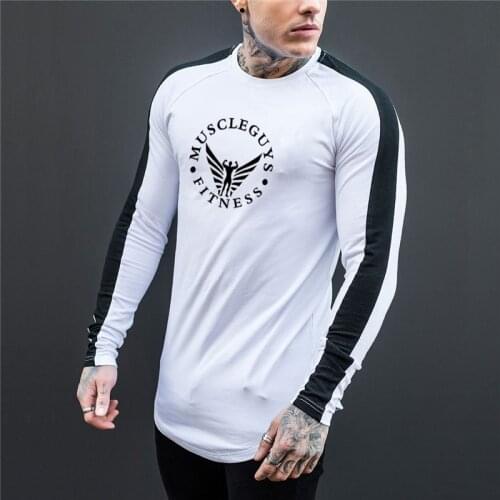 Muscleguys Brand High Quality Long Sleeve T-Shirt Men Letter O-neck t shirt Cotton Fashion Lengthen Streetwear Autumn New Tops