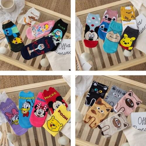 Disney Mickey Minnie Adult Girl Boat Socks Buzz Lightyear College Wind Shallow Mouth Invisible Socks Stitch Breathable Socks