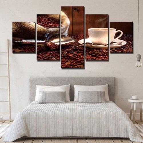 Home Decoration Wall Art Canvas Coffee Beans Paintings Food Pictures Hd Prints Modern 5 Pieces Poster Bedroom Modular Framework
