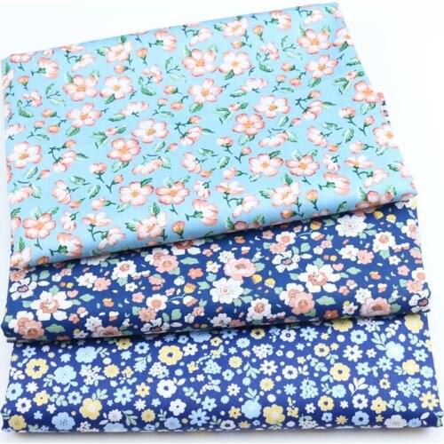 Blue Flower Series Print Cotton Twill Fabric Material for DIY Sewing Patchwork Handicrafts Handmade Baby Cloth Dress Tablecloth