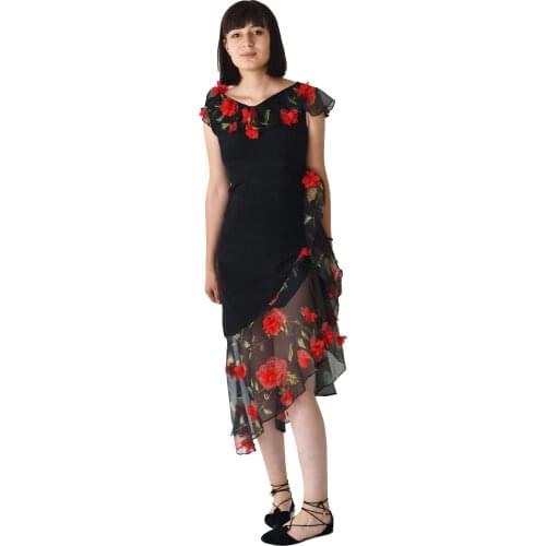 Kavshak Silk Flywheel Skirt Black Red Women Dress