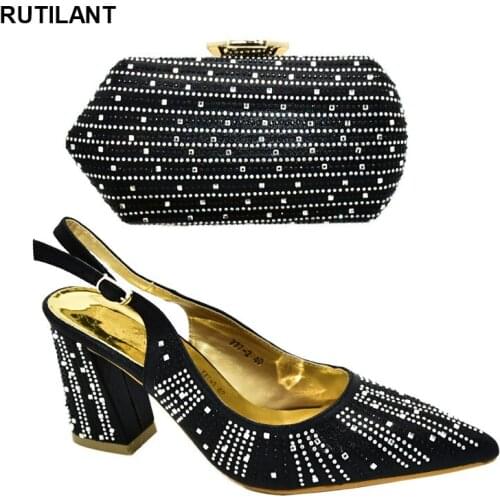 Italian High Heels Shoe and Bag Set for Wedding Party Italian Matching Shoes and Bag Set for Wedding Decorated with Rhinestone