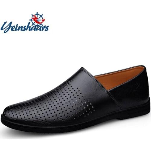 YEINSHAARS Brand Hollow Out Men Shoes 2021 Summer Mens Boat Shoes Breathable Male Moccasins Genuine Leather Loafers Big Size