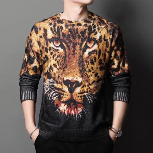 Tiger Animal Printed Mens Winter Sweater Oversize Christmas Dress For Stout Large Size Husband Pullover Fashion Man Clothes New