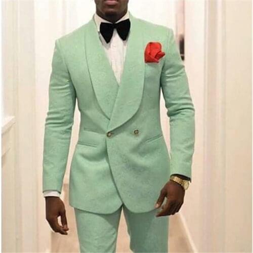 Mint Green Men Groom Tuxedos for Wedding Suit Shawl Lapel Two Piece Jacket Pants Formal Man Blazer Latest Style