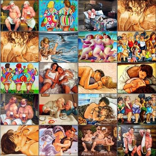 Full square embroidery 5d diamond painting kit set 3D DIY Old man Fat woman couple bathhouse complet Dirll drawing Cross stitch