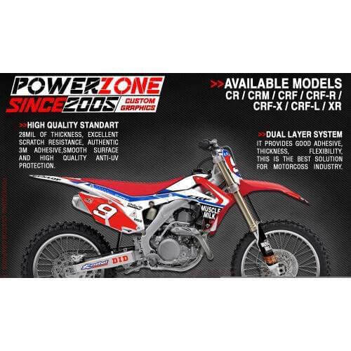 PowerZone Custom Team Graphics Backgrounds Decals 3M Stickers Kit For HONDA CRF250R 2014-2017 CRF450R 2013-2016 109