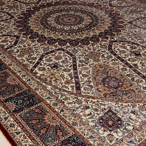 Nanyang 6*9ft Red Background Vivid Floral Hand Knotted Silk Persian Rug Carpet For Living Room