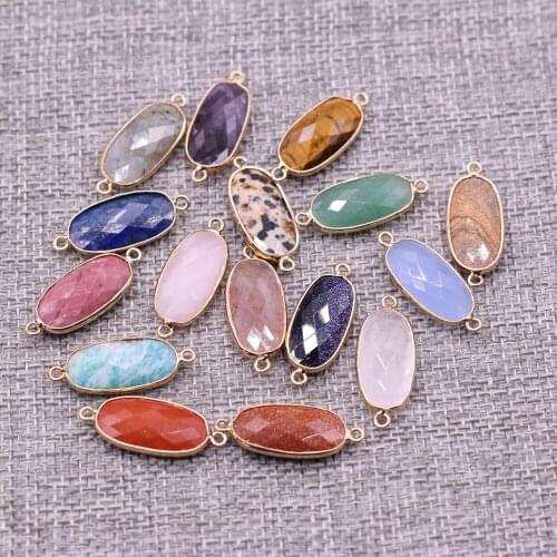 Natural Stone Connector Exquisite Section Inclined Oval Semi-precious For Jewelry Making DIY Necklace Bracelet Anklet Accessory
