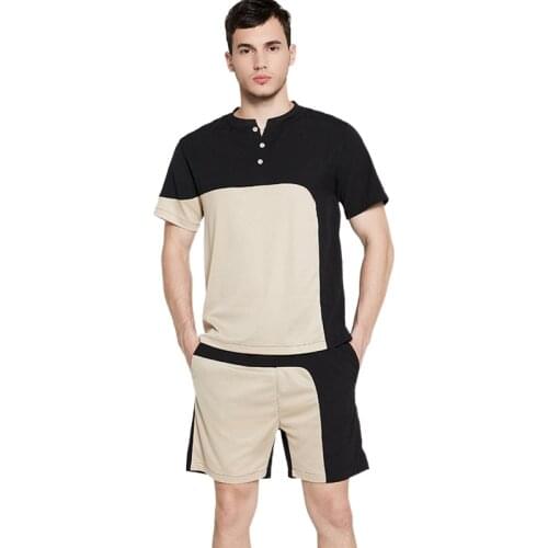 2021Summer New Mens Sportswear Large Size Two-piece Stitching Button Short-sleeved Shorts Casual Sports gym clothing men