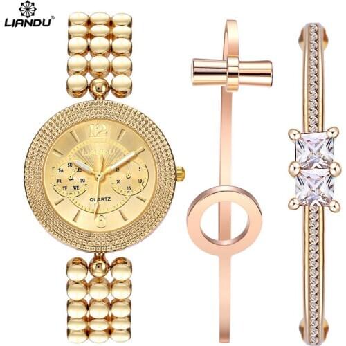 New Luxury Alloy Belt Fashion Ladies Watch Luxury Gold Quartz Watch Womens Watch Bracelet High Quality WristWatches for Women
