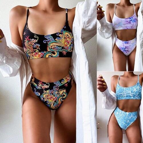 Echonight Separate Swimsuit 2020 Sexy Dragon Bikini Swimwear Beach High Waist Bathing Suit Womens Swimsuit Push up Bikinis