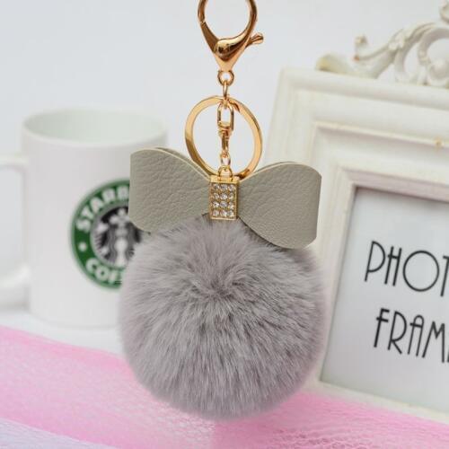 Hot Bowknot Pendent Gold Rabbit Fur Ball Keychain Fur Pom Pom Key Chain Fur Keyring Porte Clef Llaveros Pearl Keychain For Bag