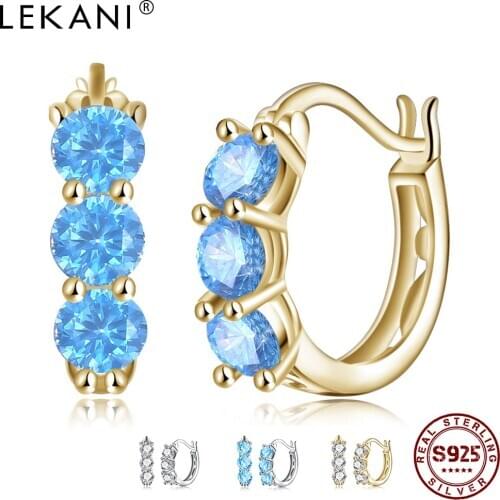 LEKANI 925 Sterling Silver Shiny Clear Cubic Zirconia Earring For Women Luxury 4 Color Hoop Earrings Wedding Fine Jewelry Best