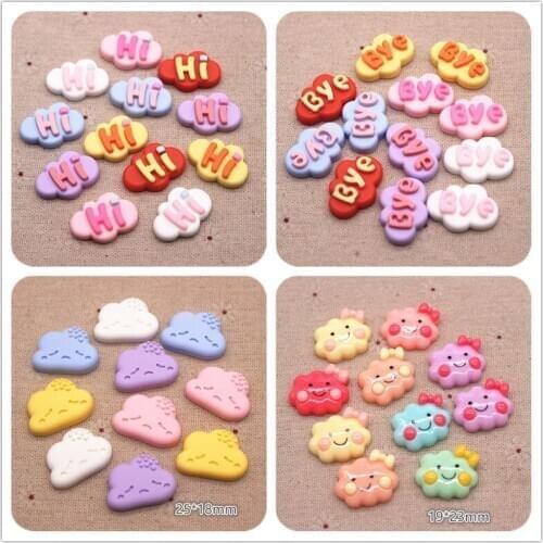 Mix Colors Cute Resin Greeting Word Clouds/Expression Clouds Flatback Cabochon for Kids Clip DIY Home Decor Accessories