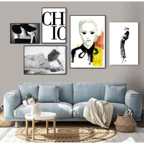 Modern Fashion Woman Poster Abstract Figure Canvas Painting Black White Minimalist Chic Quote Picture for Living Room Home Decor
