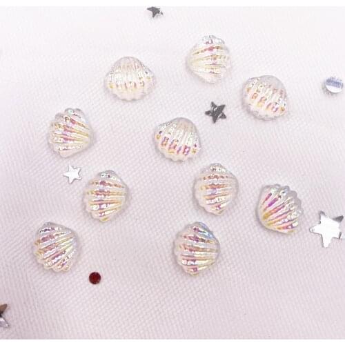 50Pcs AB Resin 9*11mm Shell Gem Flatback Rhinestone Clothing Applique Scrapbook Ornament DIY Manicure Accessories Craft SL040