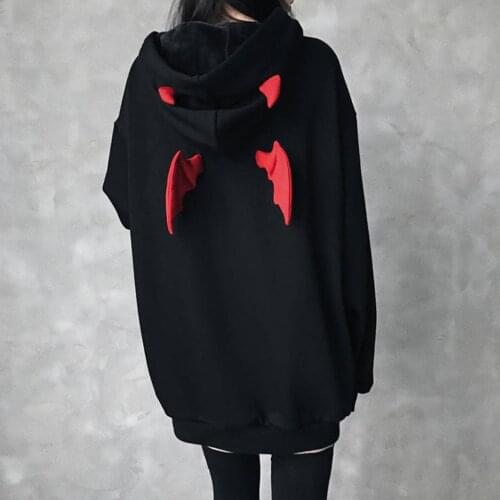 Hoodies Womens Halloween Tunic Devil Wings Sweatshirts Casual long Sweatshirt Contrast Pocket Oversized Hoodie Sweatshirt Tops