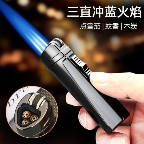 Three-nozzle Torch Gas Lighter Flame Turbine Visible Refillable Gasoline Direct Injection Lighter Windproof Smoking Cigar Gadget
