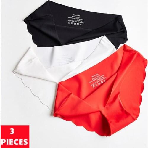 3Pcs Womens Seamless Panties Underwear Ultra-Thin Breathable Ice Silk Female Underpants Sexy Low-Waist Ladies Briefs Lingerie