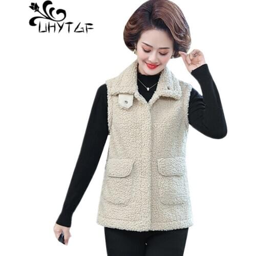 UHYTGF Autumn Winter Vests For Women Fashion Lamb Cashmere Casual Warm Jacket Elegant Female Loose 5XL Plus Size Waaistcoat 1838