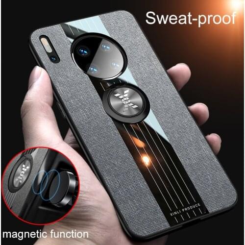 Ultra-thin Magnetic Holder Cloth Phone Case For Huawei Mate 30 20 10 Lite Pro Y7 Y9 Honor Luxury Stitching Fabric Silicone Cover