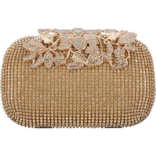 Unique Gold Rhinestone Evening bag Clutch Purse Party Bridal Prom