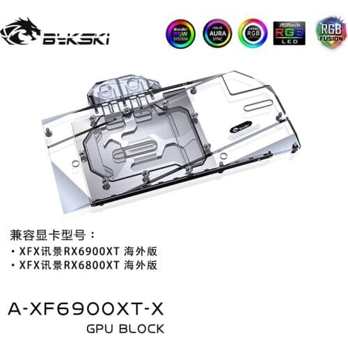 Bykski Water Block Use for XFX Radeon RX 6900XT / 6800 XT Speedster Merc 319 GPU Card / Full Cover Copper Radiator / RGB Light