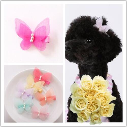 Pet Bow Dog Beauty Dress Up Accessories Snow Yarn Hairpin Princess Hairpin Pearl Head Jewelry