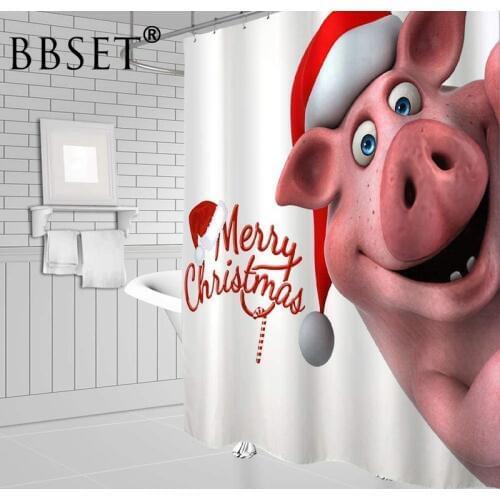 Cartoon Animals Shower Curtain Christmas Pig Cute Child Funny Pattern Waterproof Multi-size Cortina De Bano Bathroom Decor