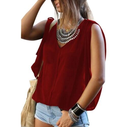 Women Summer Solid Color Sleeveless V Neck Casual Loose Blouse Shirt Top Vest Sexy Tops Basic Female Tops