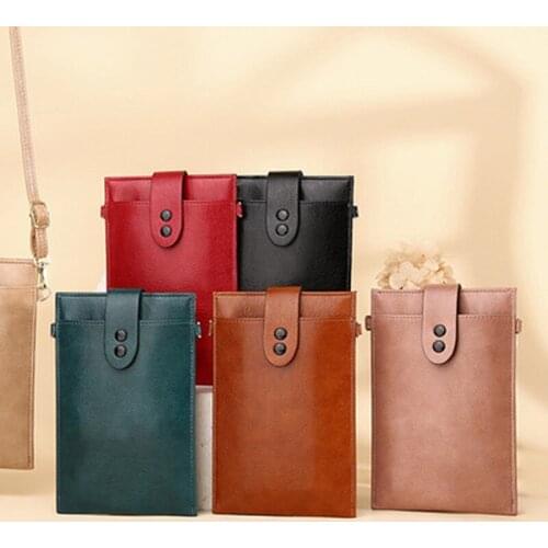 Retro Ultra-Thin Phone Shoulder Bag For Women Small Crossbody Bag Soft PU Leather Card Holder Wallet Mini Coin Purses