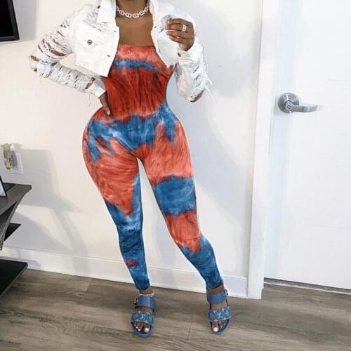 2020 Summer Women’s Tie-Dye Jumpsuits Outfit Elastic Sleeveless Slim Fit Skinny Ladies Rompers Sexy Overalls for Women Bodysuit