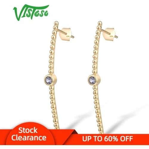 VISTOSO Genuine 9K 375 Yellow Gold Earrings For Women Shiny lab Created Sapphire Earring Anniversary Elegant Trendy Fine Jewelry