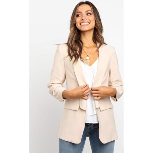 Womens Solid Color Long Sleeve Lapel Small Suit Loose Coat Office Fashion Female Slim Small Suit Jacket Slim Casual Outerwear