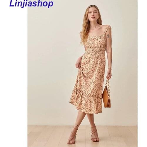 2021 Woman Trafaluc Maxi Dress Party Midi Dress Sukienka Long Dress French Retro Print Dress In Summer