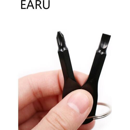 1 Set Stainless Steel Mini EDC Multifunction Screwdriver Key Shape Slotted Screwdrivers Keychain Pocket Repair Tool