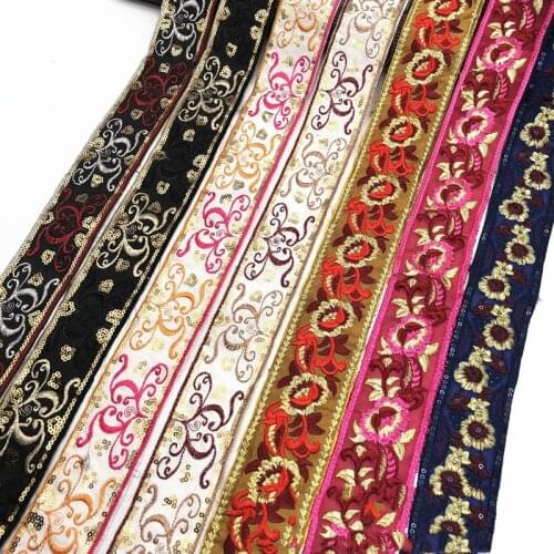 1 Yards Vintage Ethnic Embroidery Flower Ribbon DIY Clothes Bag Accessories Embroidered Fabric Custom