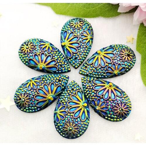 10 Pcs AB Color Stick on Rhinestones Buttons Shiny Drop Resin Rhinestone Crystals Stones for DIY Wedding 16*27mm