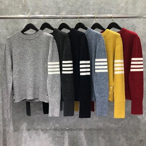 2021 Fashion Brand Sweaters Men Women Slim Pullovers Clothing Thick Striped Cotton Wool Autumn Winter Couple Casual Coat