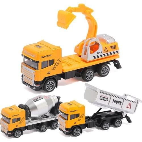 3 Kinds Excavator Engineering Trucks Model 1:64 Alloy Diecast Vehicle Cement Mixer Transport Truck Collectible Toy for Boys Y060