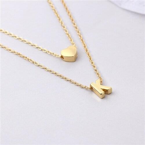 Alphabet Initial Letter Love Heart Necklace Pendant Charm Jewelry Double Layer Letter Chain Fashion Love Gift