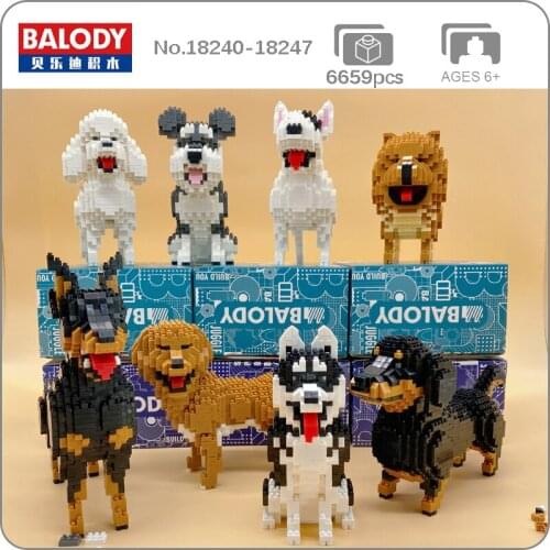 Balody Dobermann Poodle Dachshund Husky Schnauzer Chowdren Bull Terrier Dog Animal Pet Mini Diamond Blocks Building Toy No Box