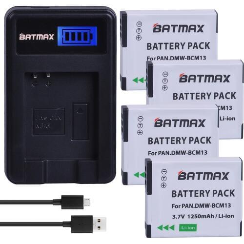 4Pcs DMW-BCM13E DMW-BCM13 BCM13 Battery + LCD Charger for Panasonic Lumix DMC-TZ60 DMC-ZS27 DMC-ZS30 DMC-ZS35 DMC-ZS40 DMC-FT5