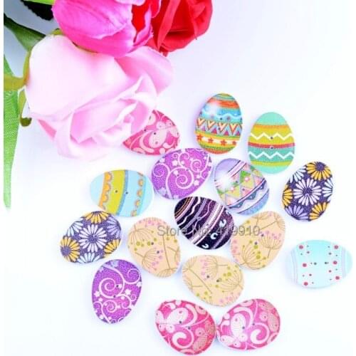 Free shipping -2015 New 100PCs Random Mixed Easter Colored Eggs Pattern Wood Painting Sewing Buttons Scrapbooking 23x31mm,J1654