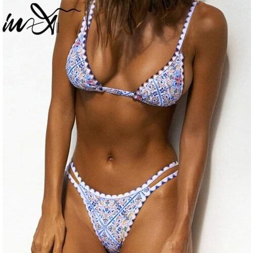 In-X Print bikini 2021 Triangle swimwear female High cut swimming suit Sexy swimsuit women Sport bathing suit beach wear biquini